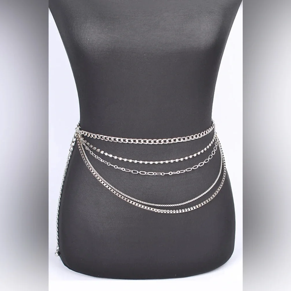 Rhinestone Chain Layered Statement Belt